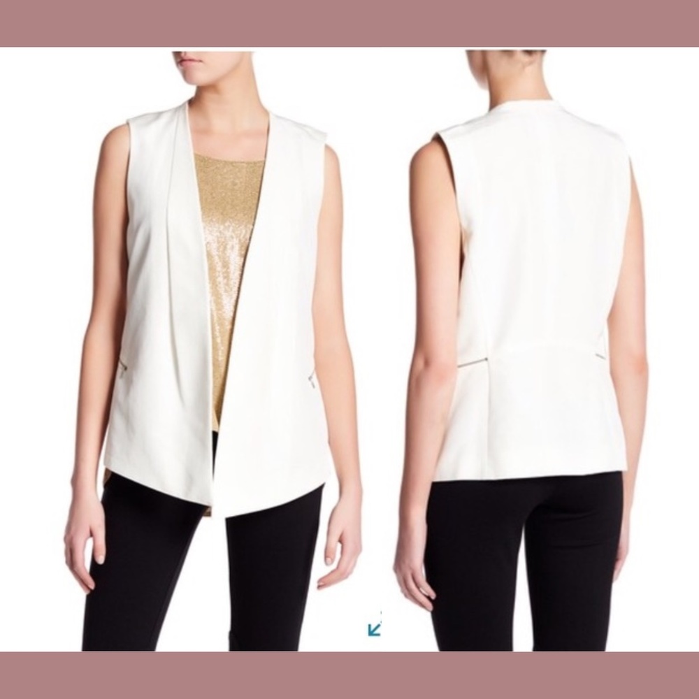 NWD Lafayette 148‎ [ XL ] Open Front Collarless vest in Ivory Cream #G1130